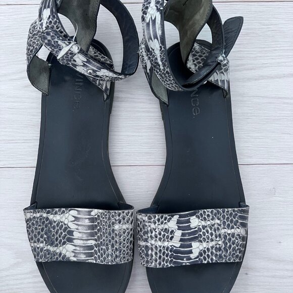 Vince Sawyer Snakeskin Leather Flat Sandals Ankle Strap ( 8.5 ) - Picture 2 of 4